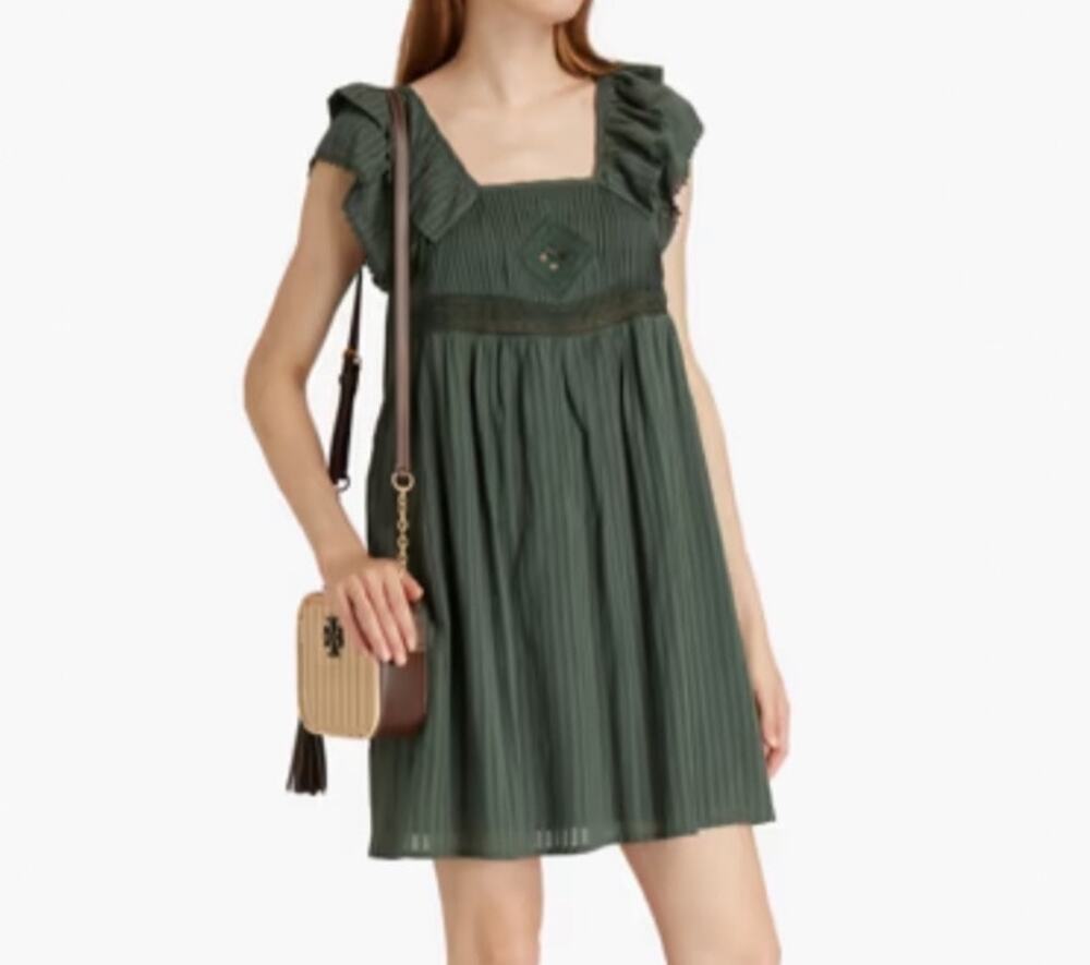 NWT ba&sh Uriel Embroidered Mini Dress in Kaki Green Size Large